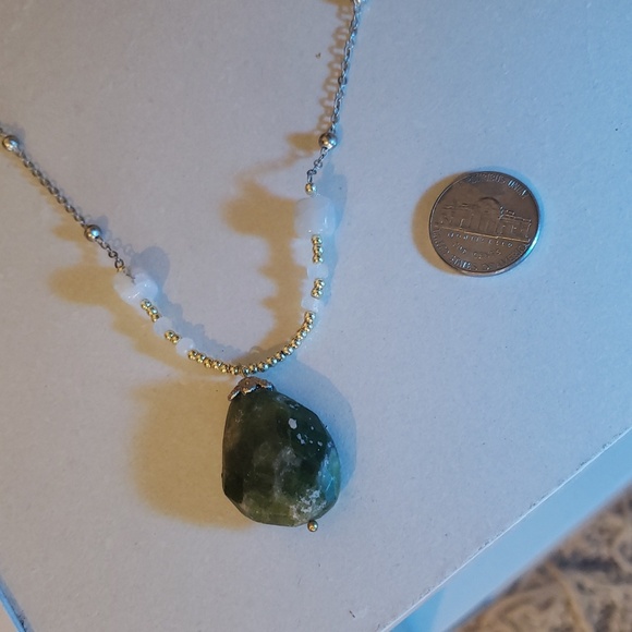 STERLING SILVER NECKLACE MEDAL RAW JADE QUARTZ ENERGY PENDANT CHAIN - Picture 5 of 5